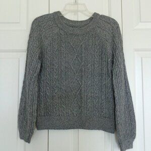 Abercrombie Fitch Women Gray Classic Fisherman Cable Knit Crew Neck Sweater Sz S